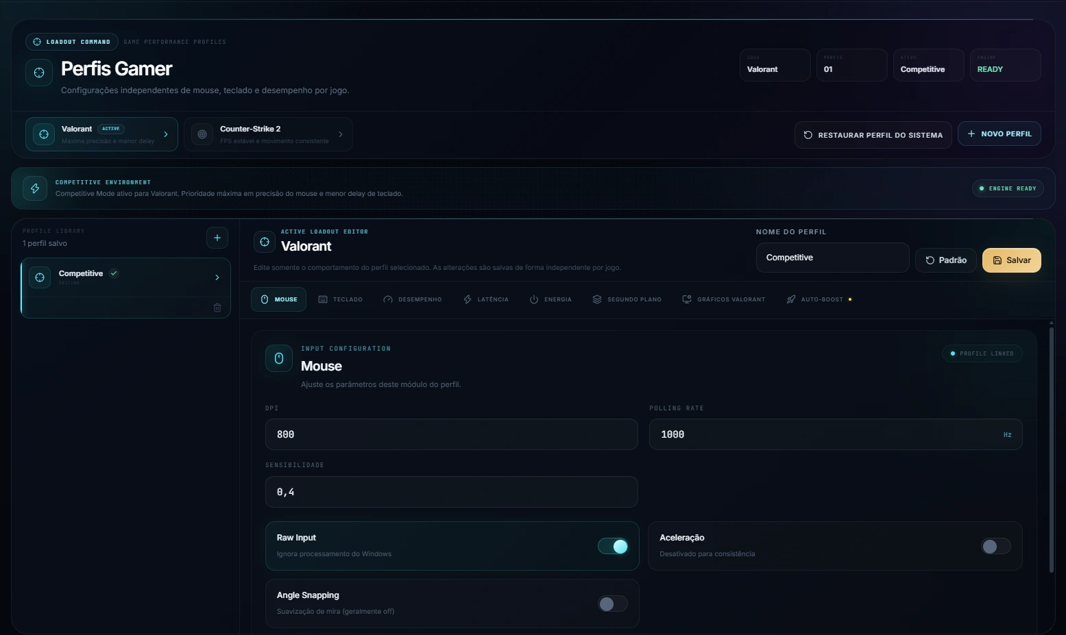 ApexOS — Perfis gamer